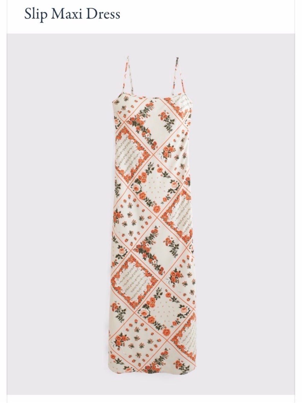 Abercrombie & Fitch Ivory Slip Maxi Dress with Orange Floral Patchprint